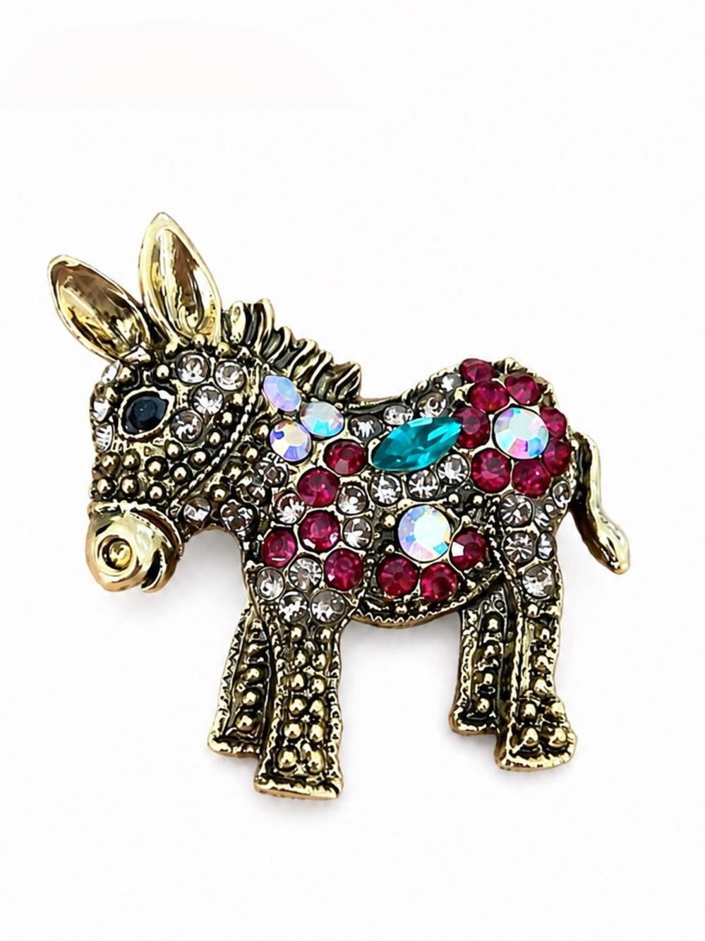 Rhinestone Donkey Brooch Multicolor Crystal Vintage Style Pin